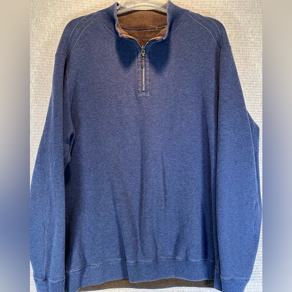 Tommy Bahama Men’s Reversible 1/4 Zip Blue Brown Pullover Sweater XL